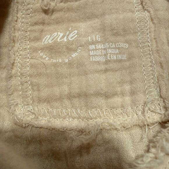 Aerie Gauzy Coverup Shirt Soft Oat Cream Large Lagenlook Beach Resort Vacation - Picture 7 of 10